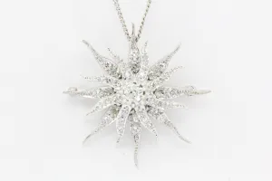 Art Nouveau Platinum Diamond Sun / Star Burst Pendant / Brooch Necklace c.1900