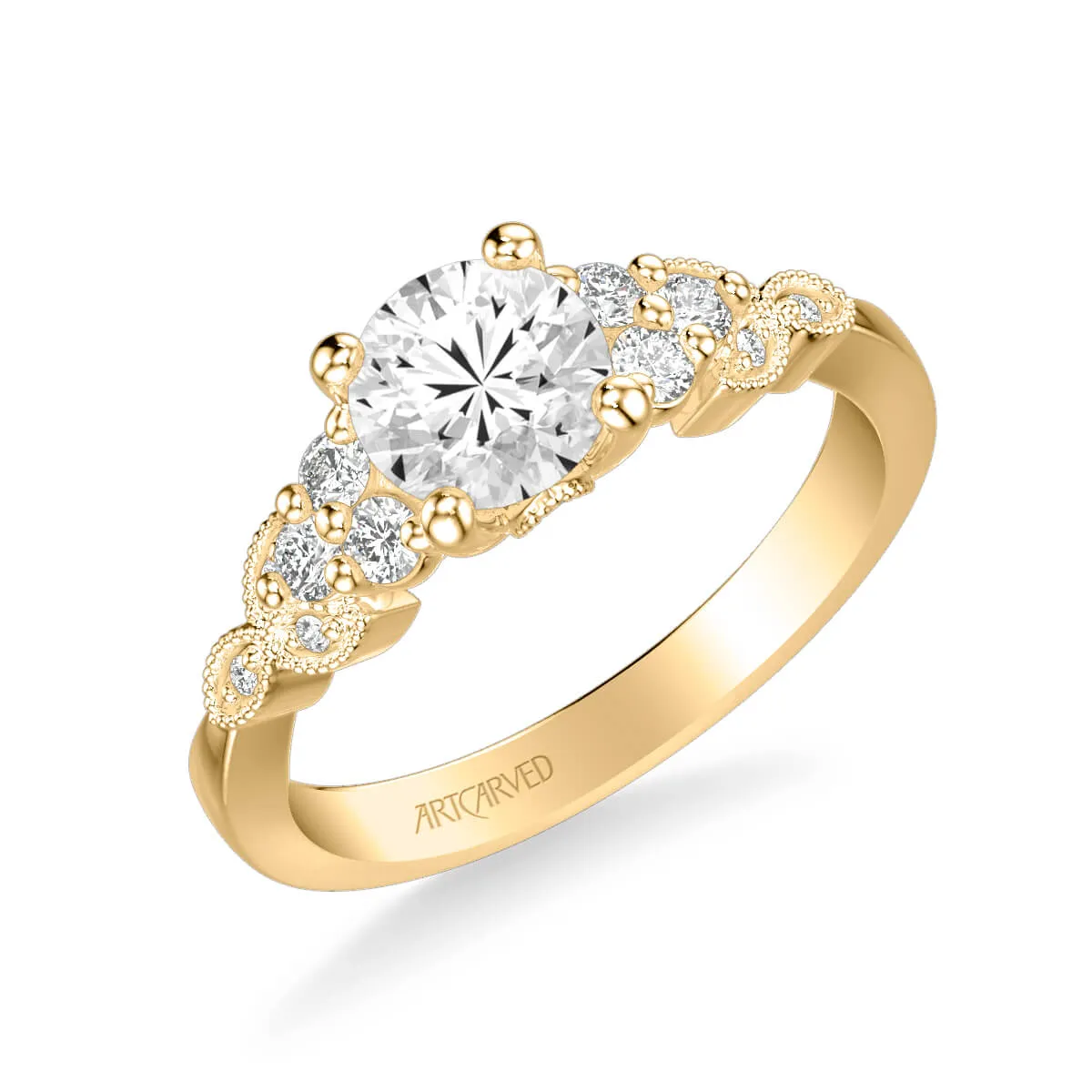 Artcarved "Adeline" Diamond Engagement Ring Featuring Leaf Carved Detailing