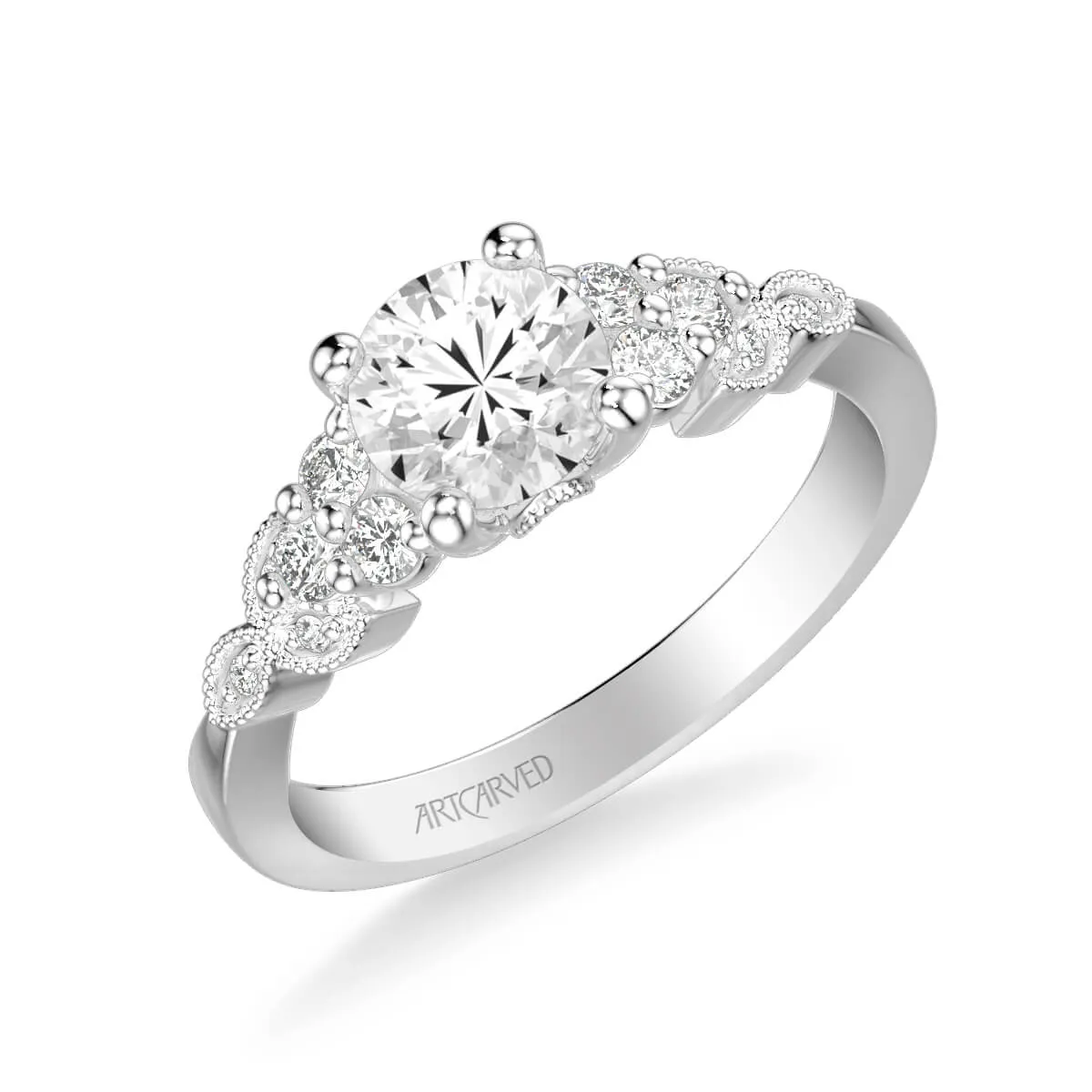 Artcarved "Adeline" Diamond Engagement Ring Featuring Leaf Carved Detailing