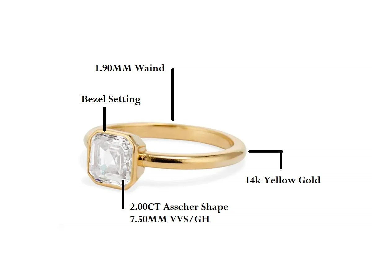 Asscher Moissanite Engagement Ring Yellow Gold Vintage Unique Engagement Ring For Women Asscher Diamond Wedding Anniversary Gift