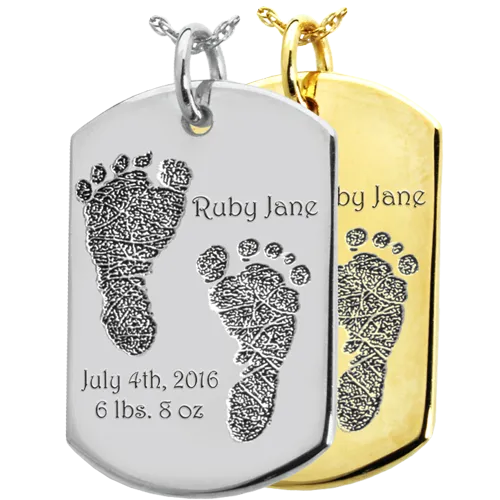 Baby 2 Footprints on Dog Tag Flat Charm