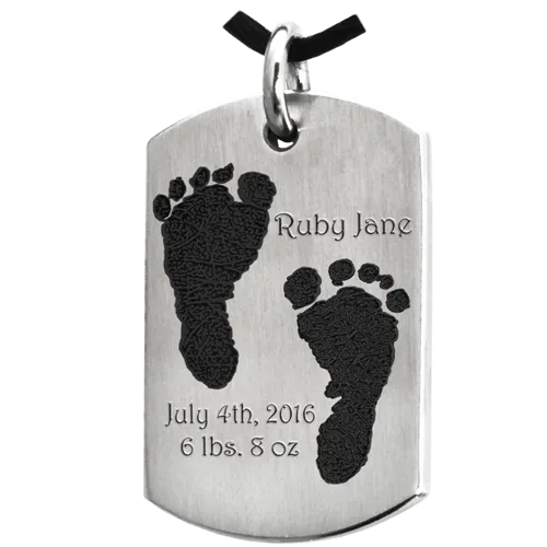 Baby 2 Footprints on Dog Tag Flat Charm