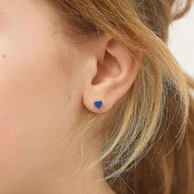 Baby and Children's Earrings:  Sterling Silver Bezel Set Sapphire CZ Hearts with Screw Backs