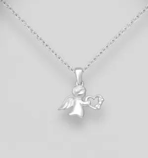 Baby and Children's Necklaces:  Sterling Silver Little Angel With Heart on Chain Length of Your Choice