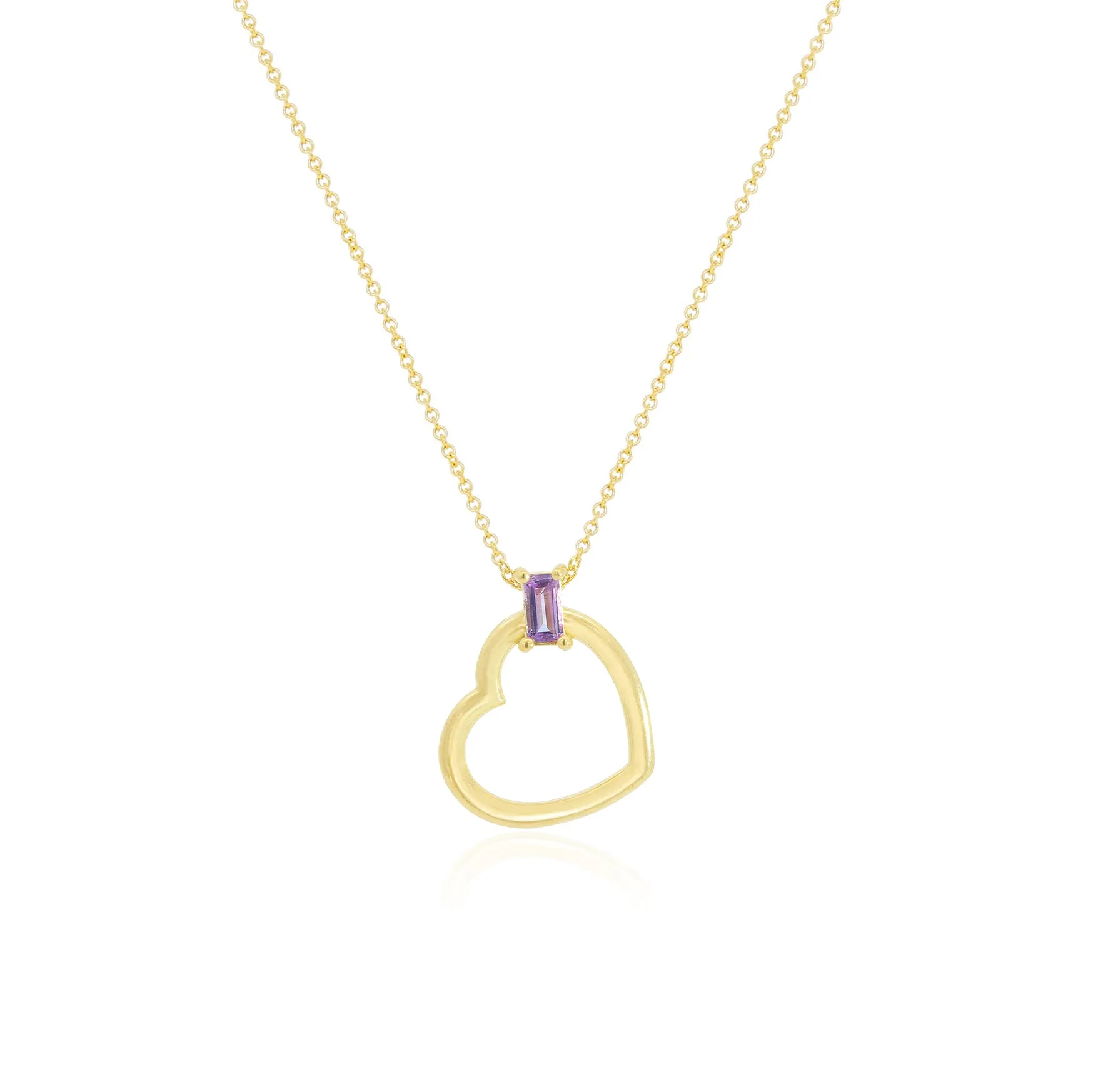 Baguette Amethyst Open Heart Necklace
