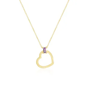 Baguette Amethyst Open Heart Necklace