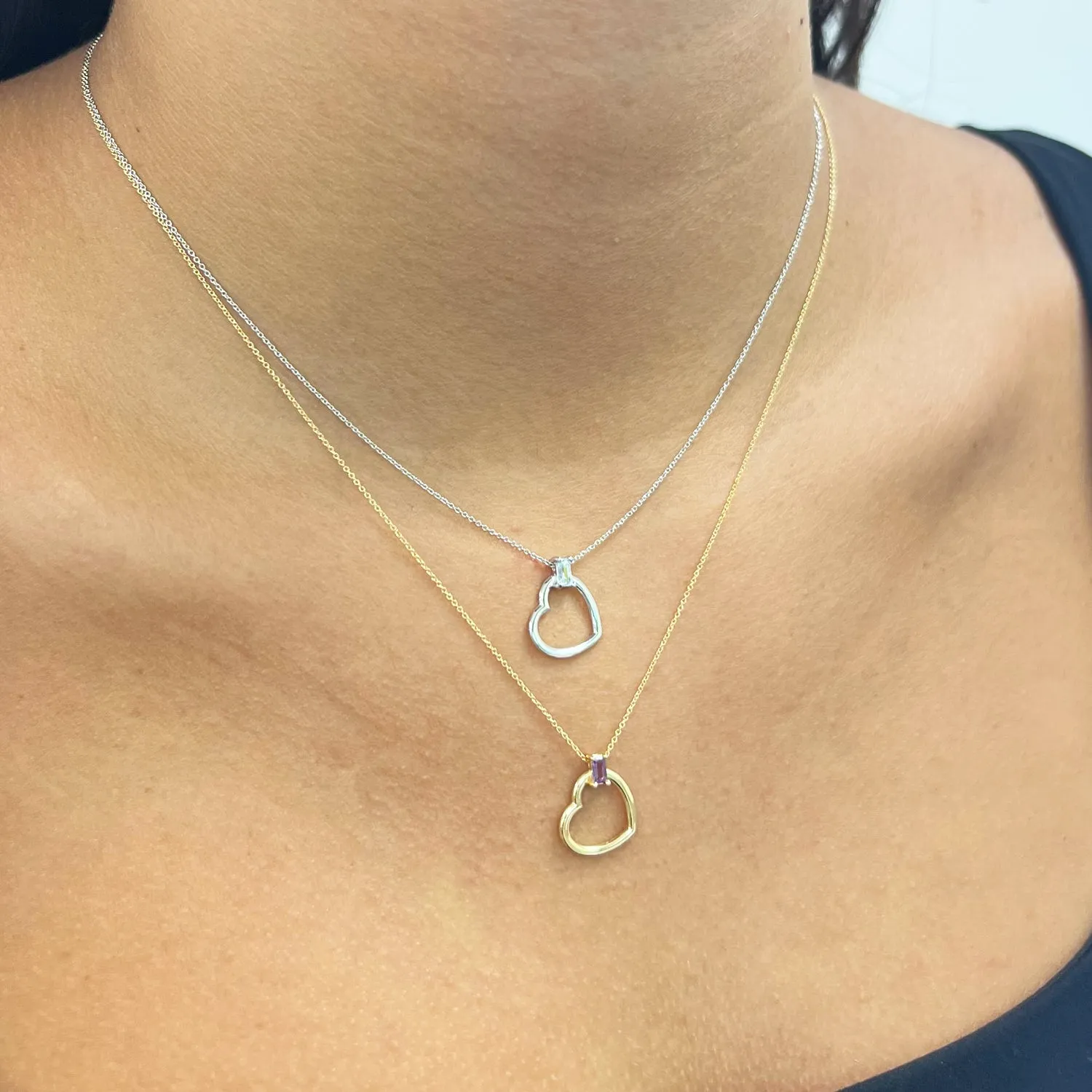 Baguette Amethyst Open Heart Necklace