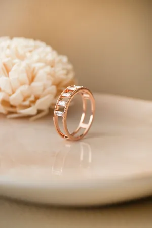 Baguette Station Band Rose Gold Plated Sterling Silver Band Ring