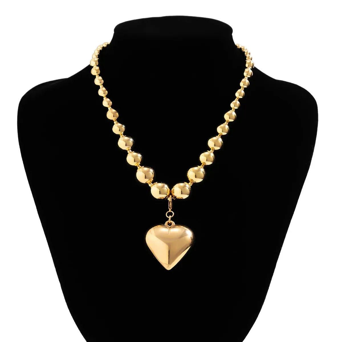 Ball Beaded Chain and Heart Pendant Necklace for Women Trendy Choker Collar on the Neck Fashion Jewelry