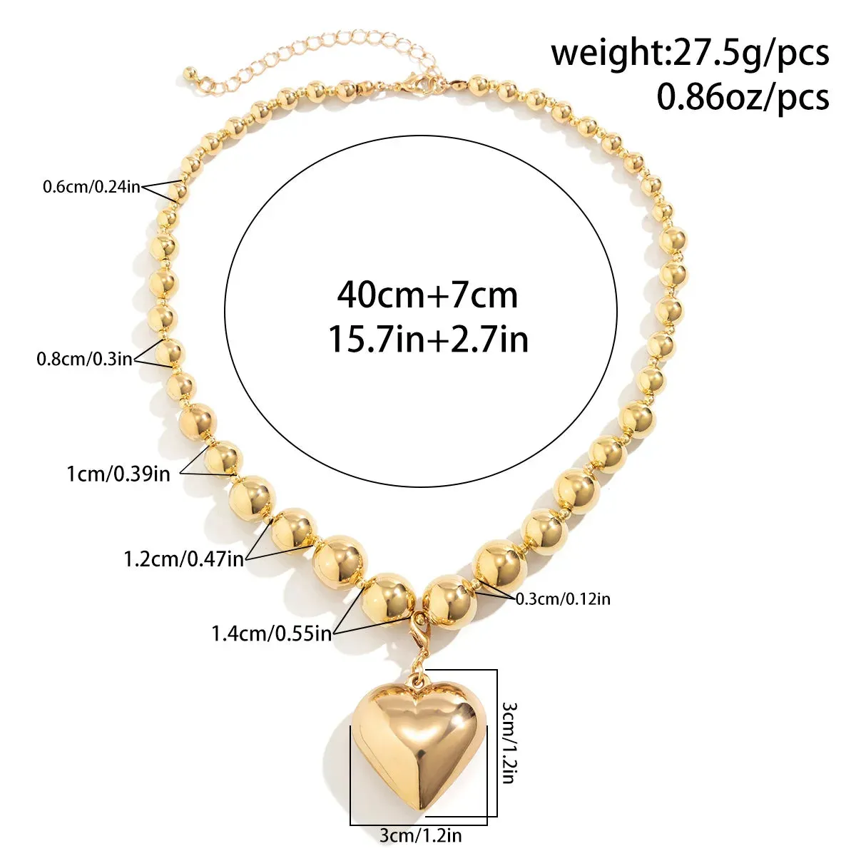 Ball Beaded Chain and Heart Pendant Necklace for Women Trendy Choker Collar on the Neck Fashion Jewelry