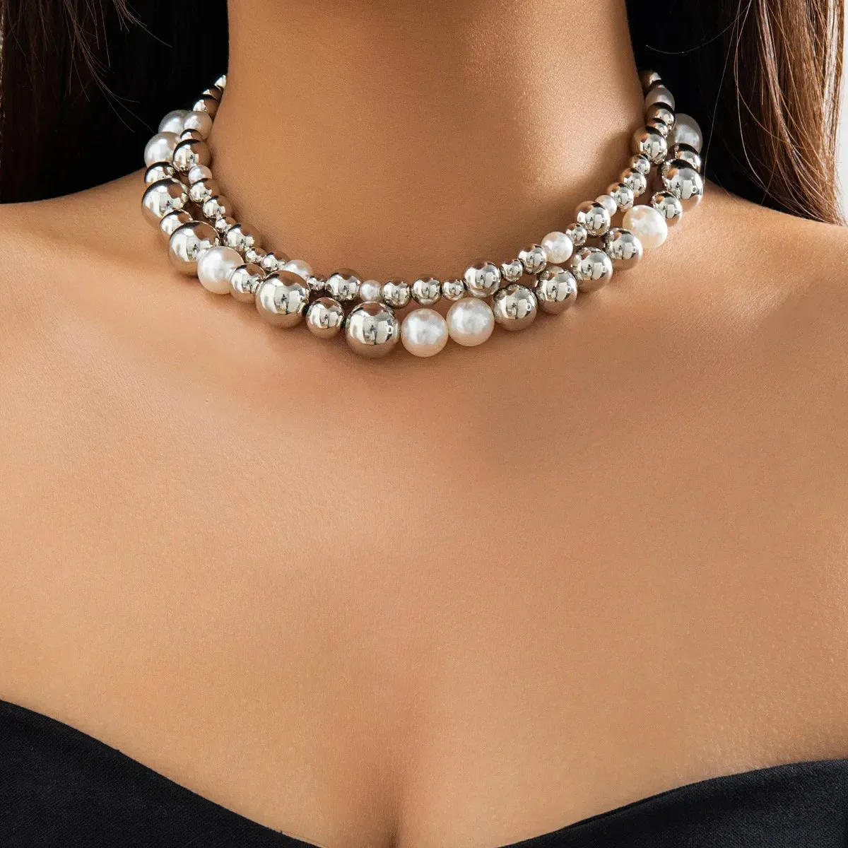 Ball Beaded Chain and Heart Pendant Necklace for Women Trendy Choker Collar on the Neck Fashion Jewelry