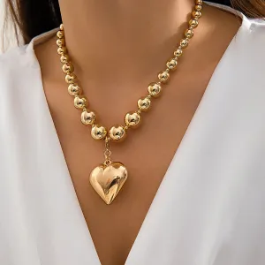 Ball Beaded Chain and Heart Pendant Necklace for Women Trendy Choker Collar on the Neck Fashion Jewelry
