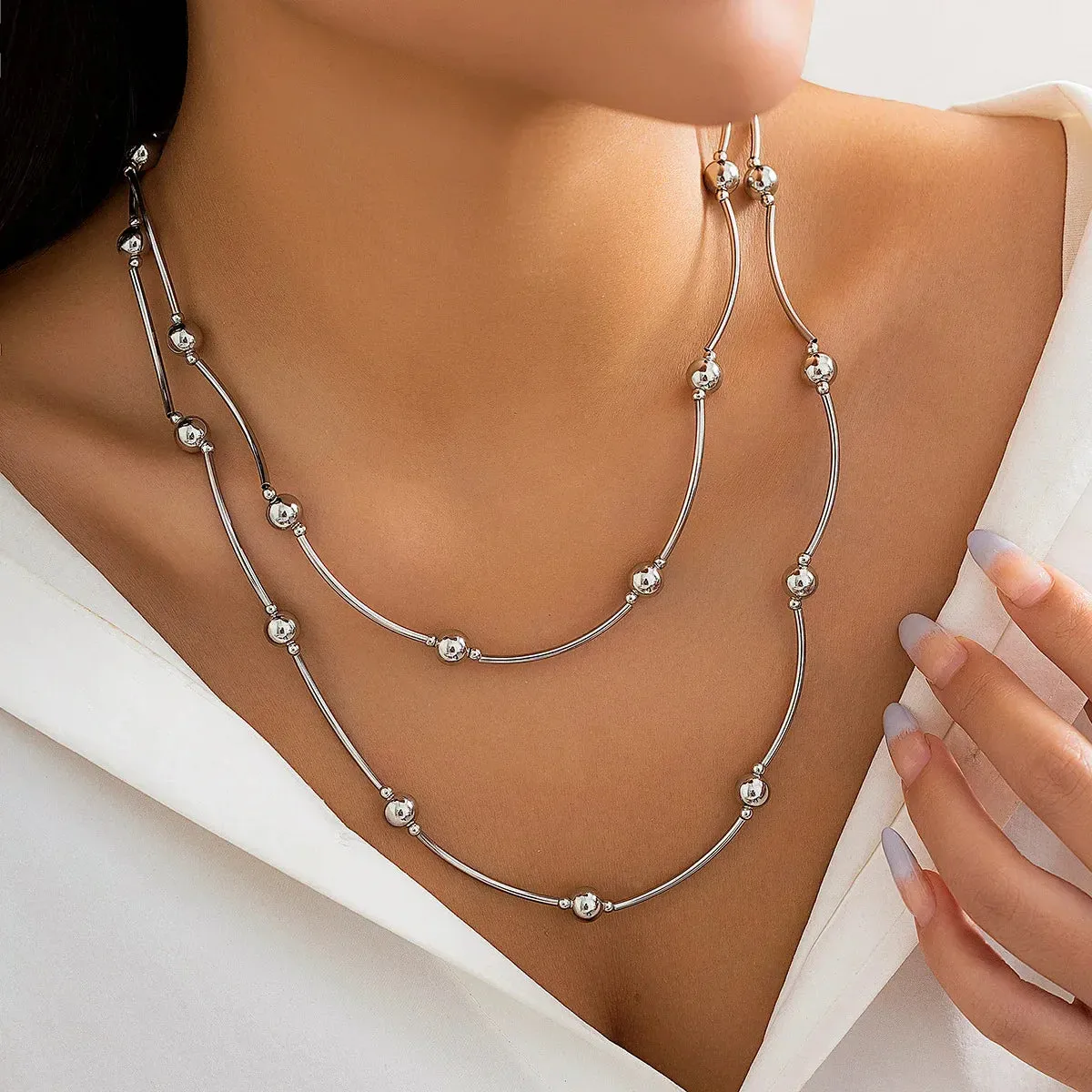 Ball Beaded Chain and Heart Pendant Necklace for Women Trendy Choker Collar on the Neck Fashion Jewelry