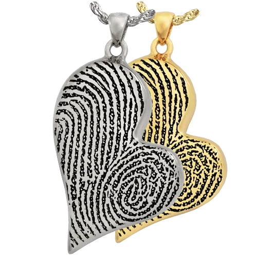 B&B Teardrop Heart Double-Print Fingerprint Pendant