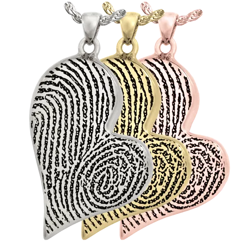 B&B Teardrop Heart Double-Print Fingerprint Pendant