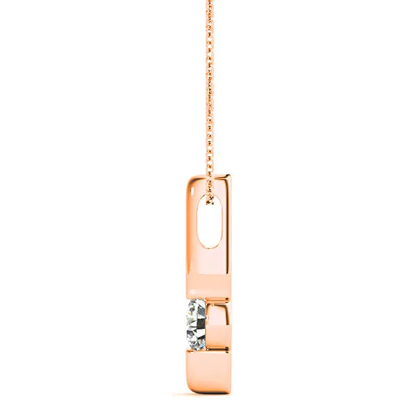Bar Set Round Diamond Solitaire Necklace Pendant