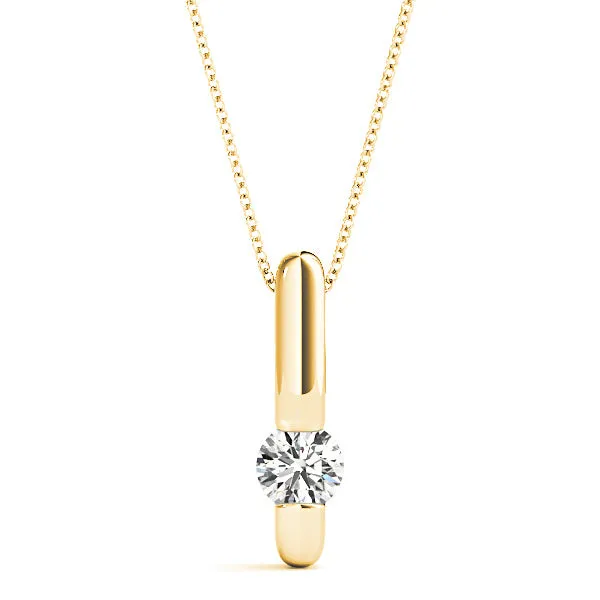 Bar Set Round Diamond Solitaire Necklace Pendant