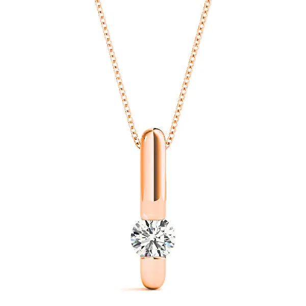 Bar Set Round Diamond Solitaire Necklace Pendant