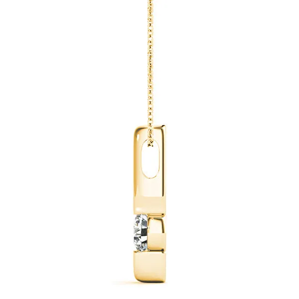 Bar Set Round Diamond Solitaire Necklace Pendant