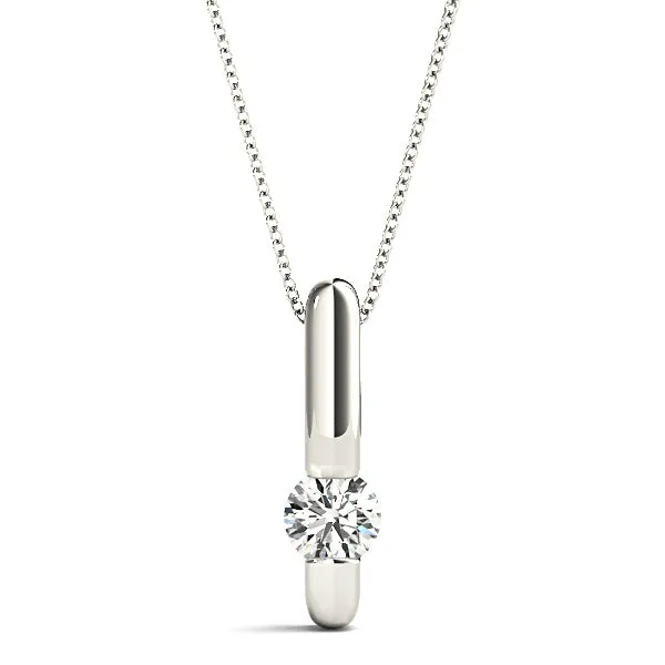 Bar Set Round Diamond Solitaire Necklace Pendant