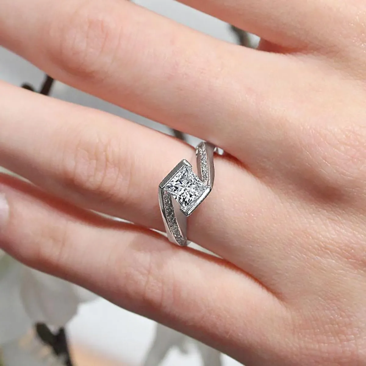 Barkev's Split Cathedral Shank Princess Cut Diamond Engagement Ring