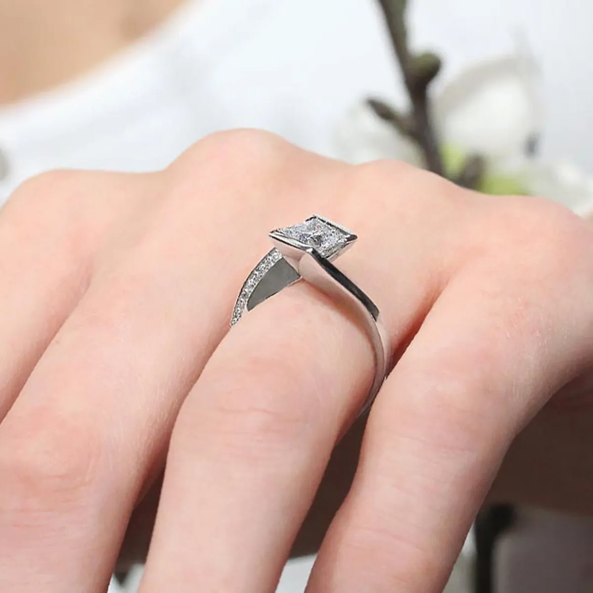 Barkev's Split Cathedral Shank Princess Cut Diamond Engagement Ring