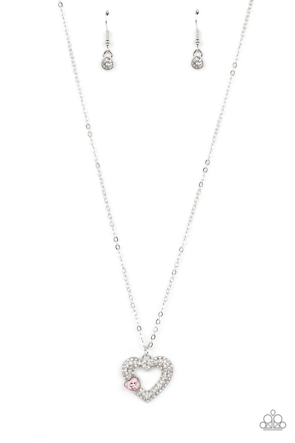 Bedazzled Bliss - Pink - Heart Gem White Rhinestone Encrusted Pendant Paparazzi Short Necklace