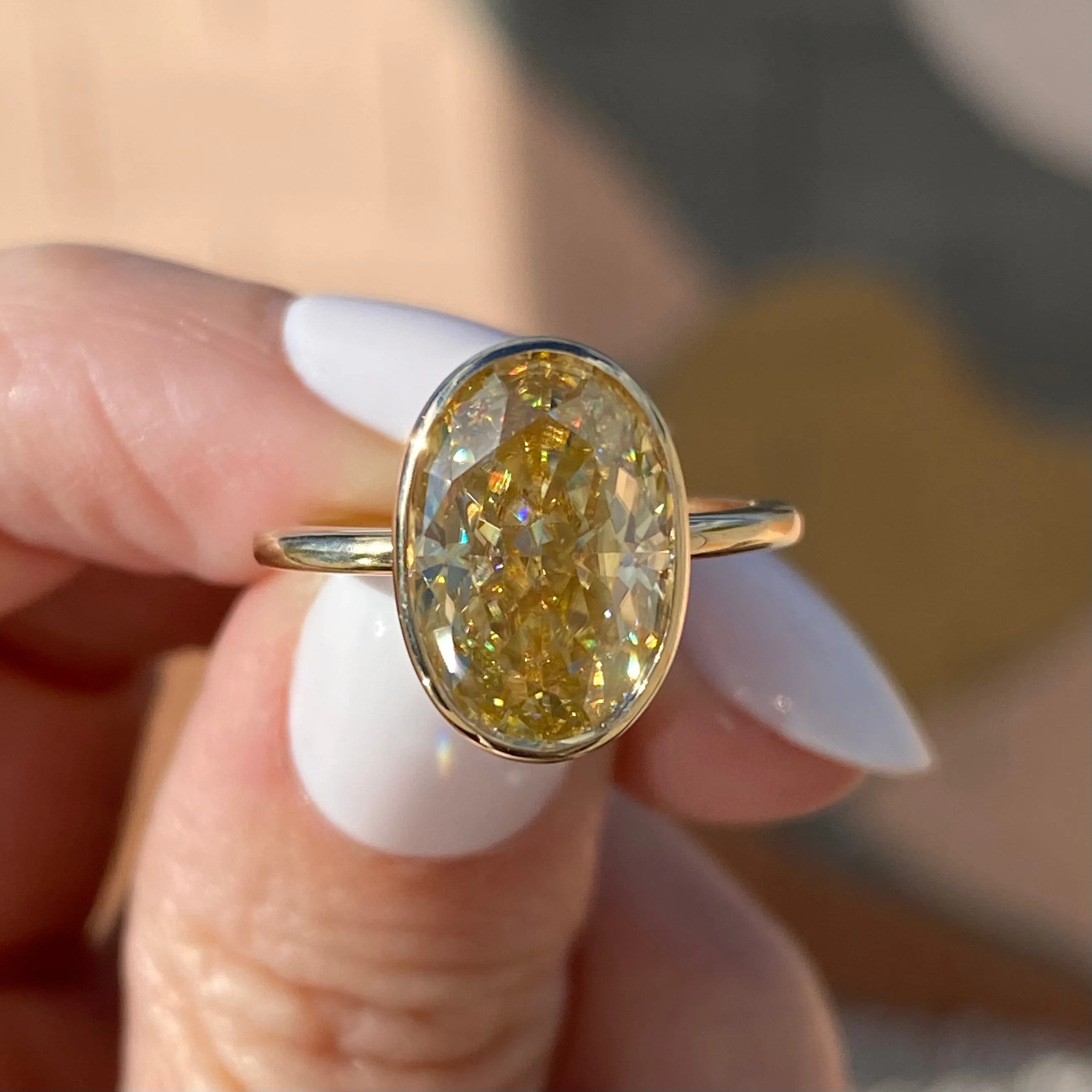 Bella (4.7ct) Canary Oval Moissanite Engagement Ring