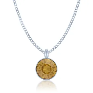 Bella Pendant Necklace with Yellow Brown Light Topaz Round Crystals from Swarovski Silver Toned Rhodium Plated