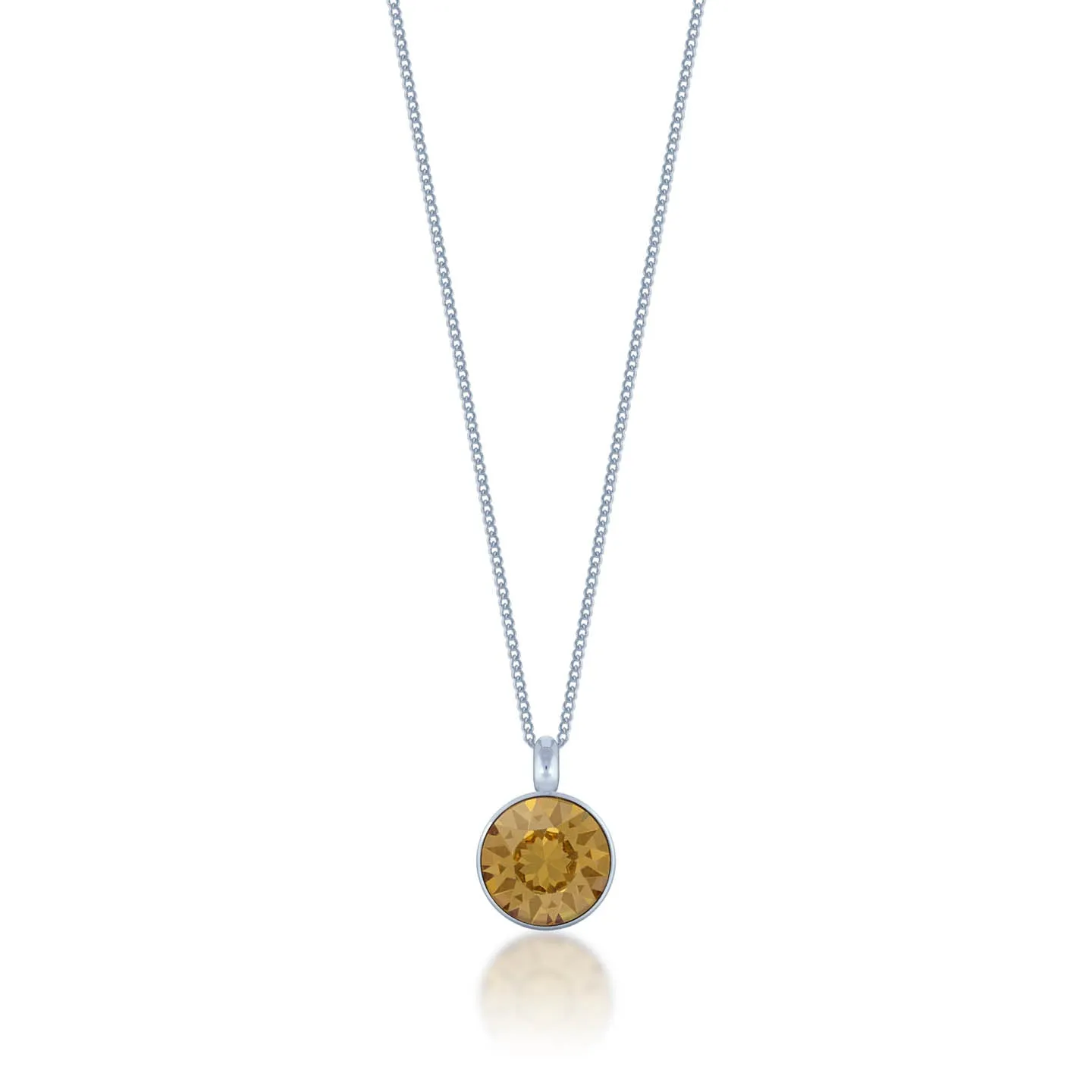 Bella Pendant Necklace with Yellow Brown Light Topaz Round Crystals from Swarovski Silver Toned Rhodium Plated