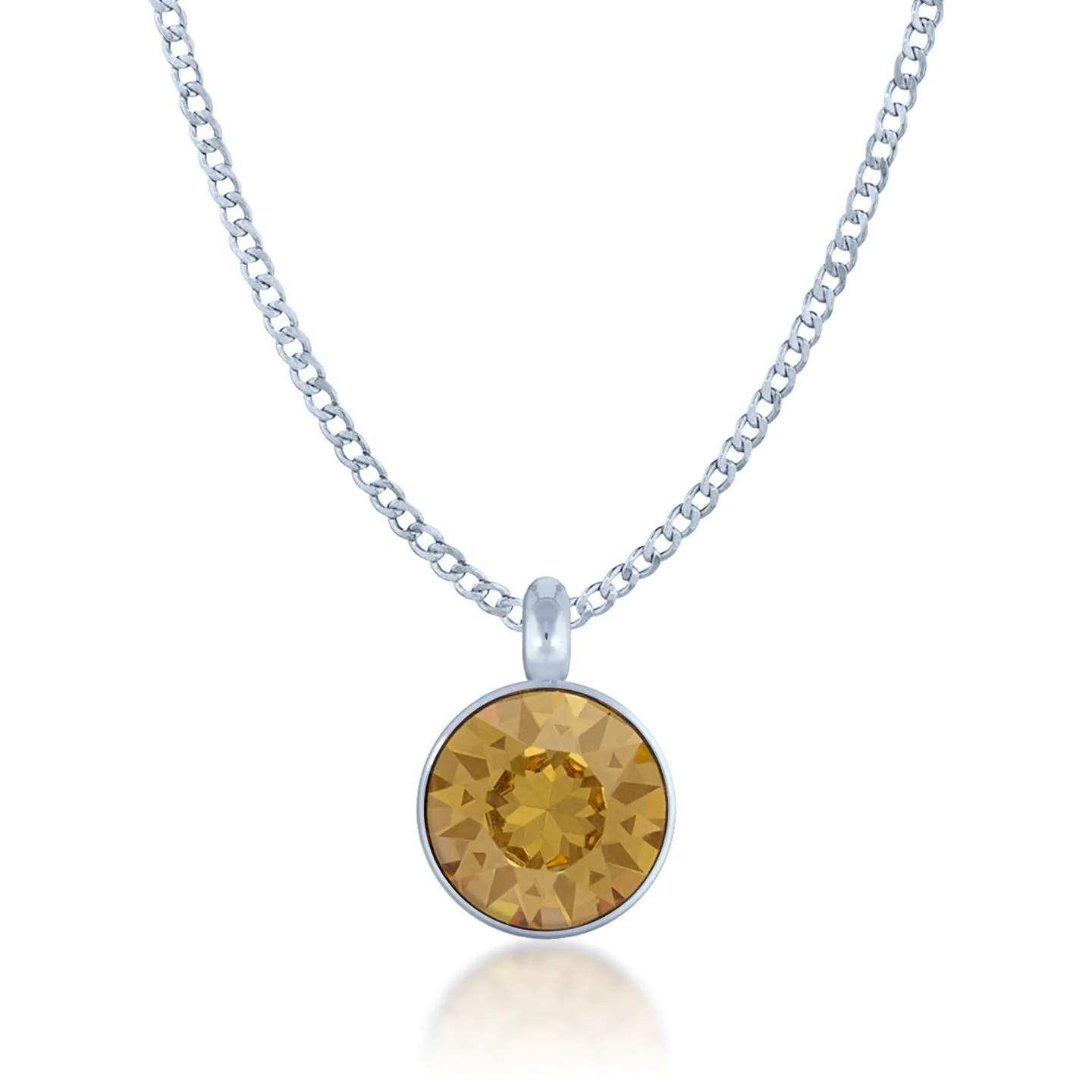 Bella Pendant Necklace with Yellow Brown Light Topaz Round Crystals from Swarovski Silver Toned Rhodium Plated