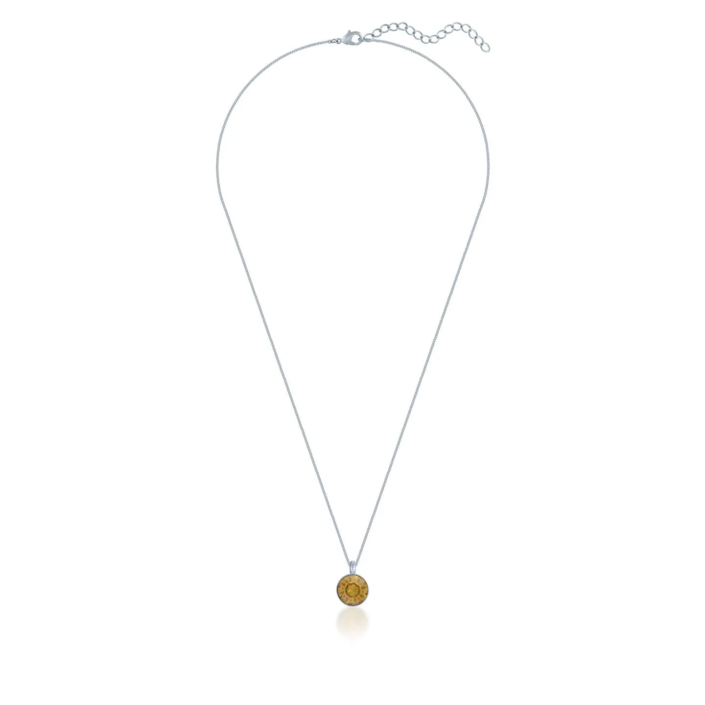 Bella Pendant Necklace with Yellow Brown Light Topaz Round Crystals from Swarovski Silver Toned Rhodium Plated