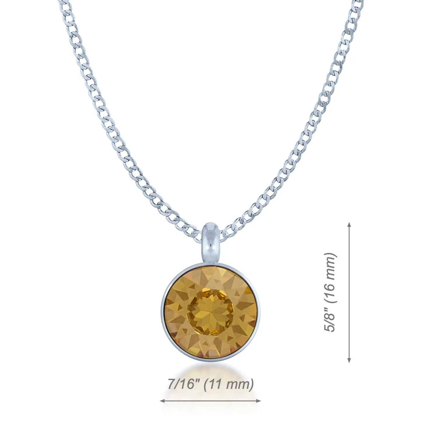 Bella Pendant Necklace with Yellow Brown Light Topaz Round Crystals from Swarovski Silver Toned Rhodium Plated