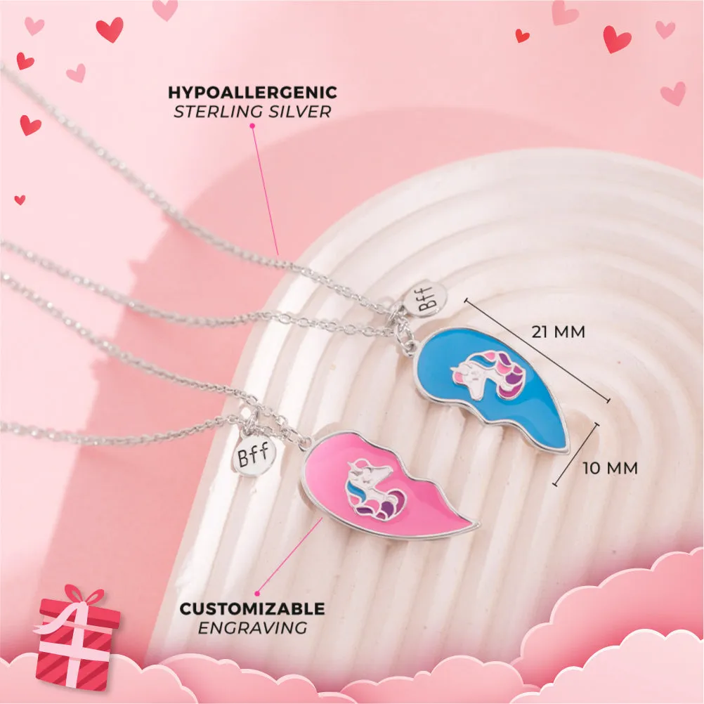 Best Friends Heart Unicorn Kids / Children's / Girls Pendant/Necklace Share - Sterling Silver
