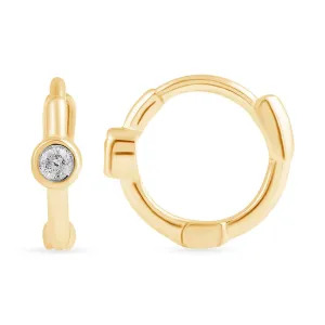 Bezel Set Huggie Hoop Earrings with 0.05ct of Diamonds in 9ct Yellow Gold