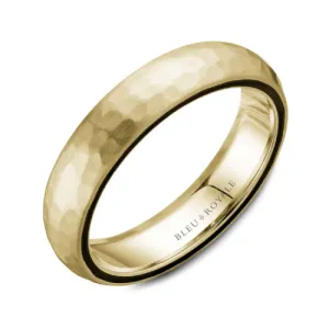 Bleu Royale (5mm) 14K Gold Hammered Top and Black Enamel Inlay Band