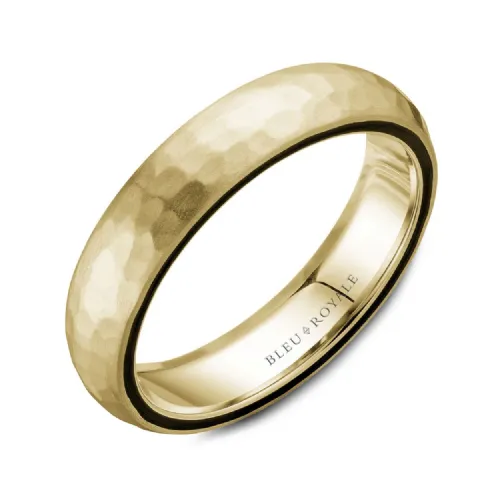 Bleu Royale (5mm) 14K Gold Hammered Top and Black Enamel Inlay Band