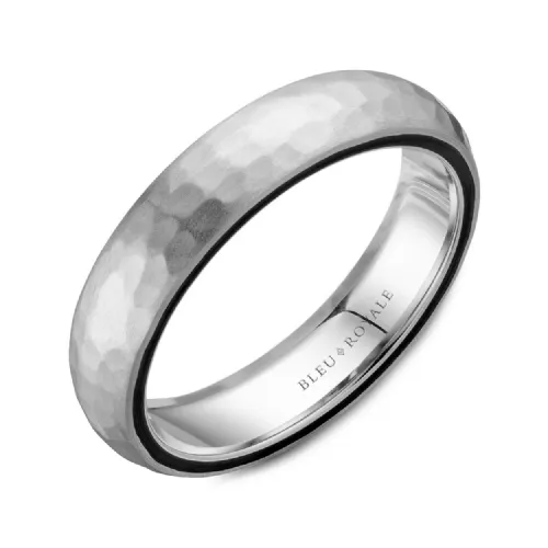 Bleu Royale (5mm) 14K Gold Hammered Top and Black Enamel Inlay Band
