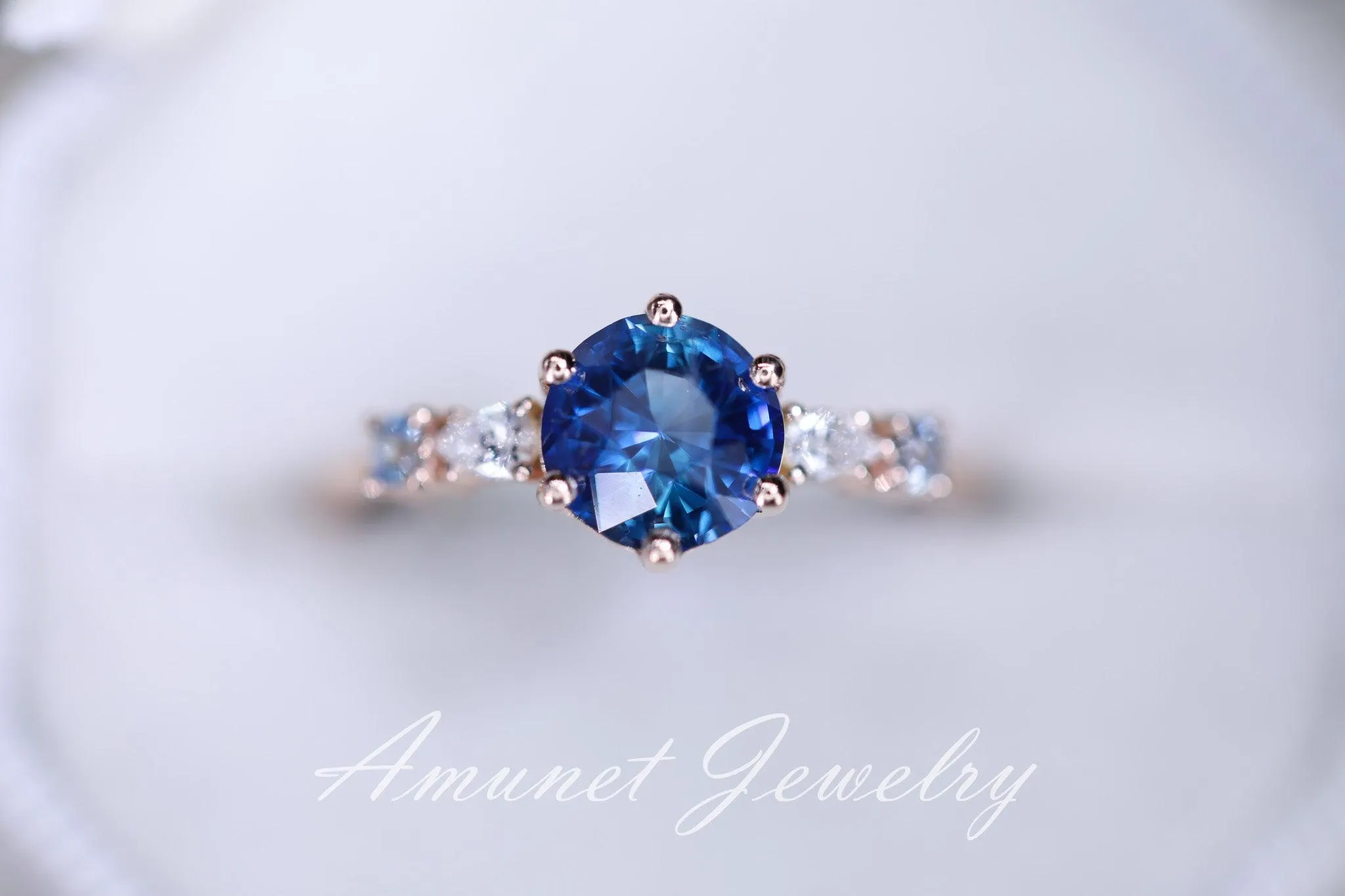 Blue Sapphire ring,sapphire engagement ring, blue sapphire cluster ring,unique ring.