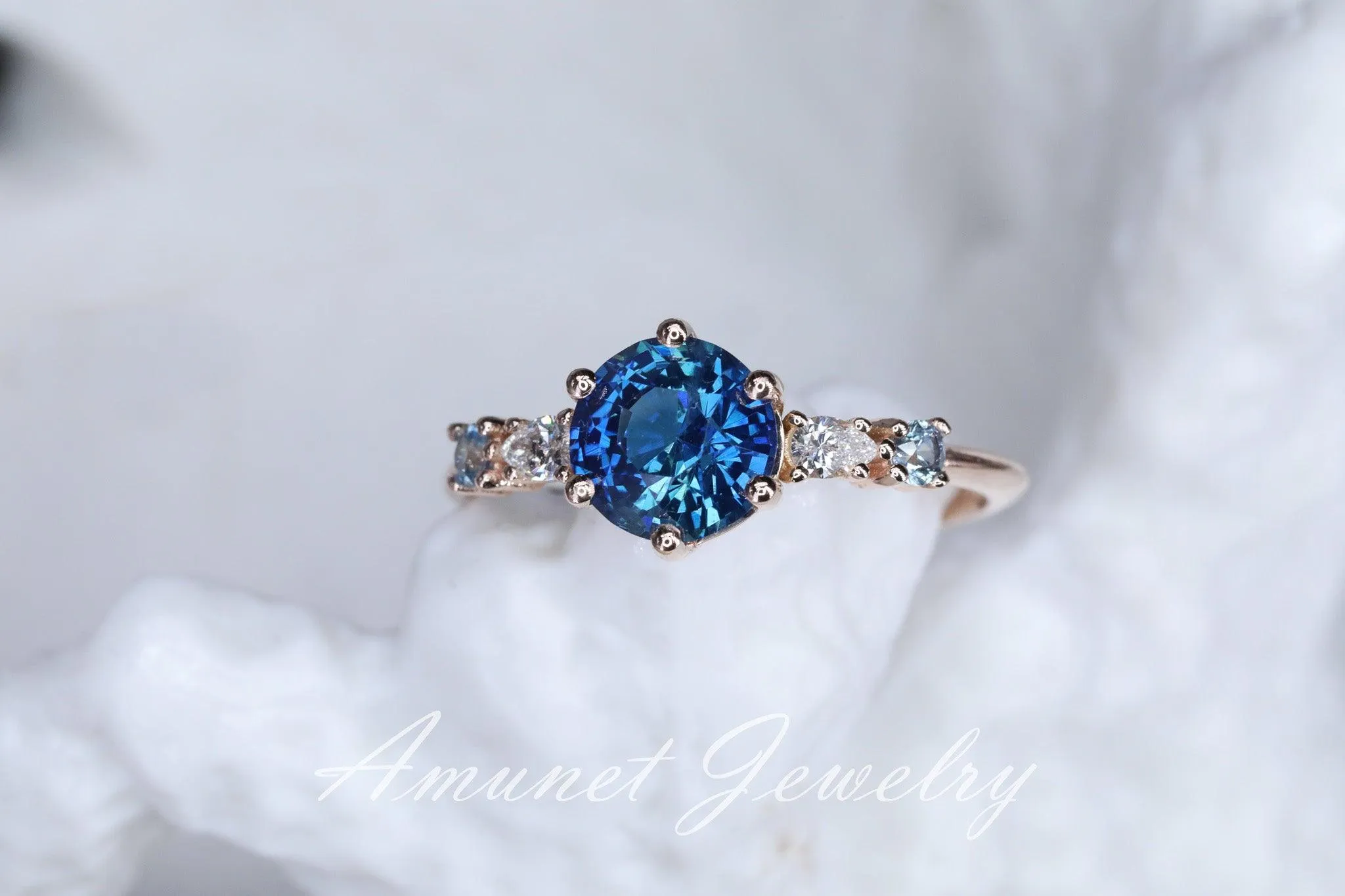 Blue Sapphire ring,sapphire engagement ring, blue sapphire cluster ring,unique ring.