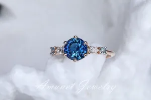 Blue Sapphire ring,sapphire engagement ring, blue sapphire cluster ring,unique ring.