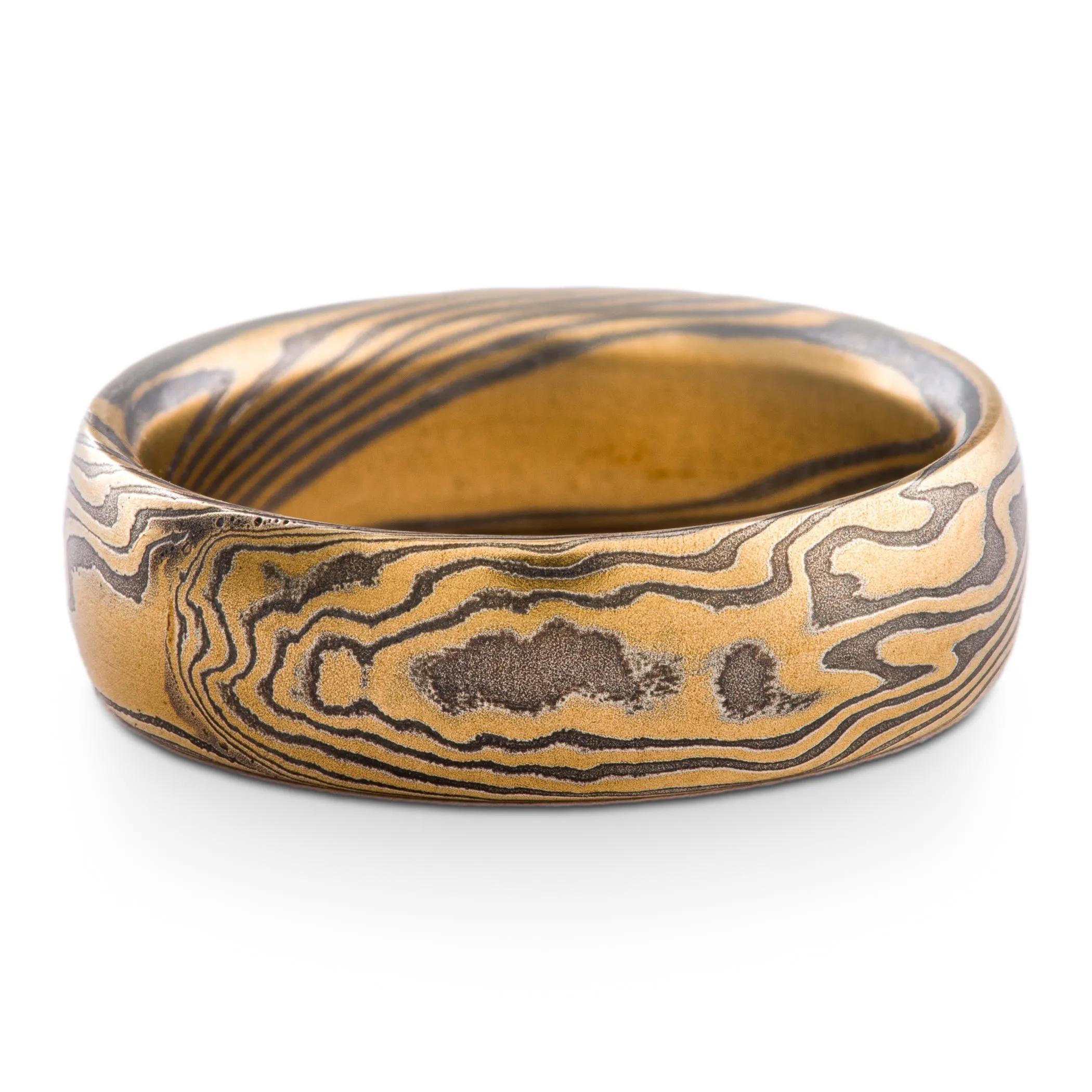 Bold and Earthy Mokume Gane Ring or Wedding Band in Twist Pattern and Oxidized Spark Palette