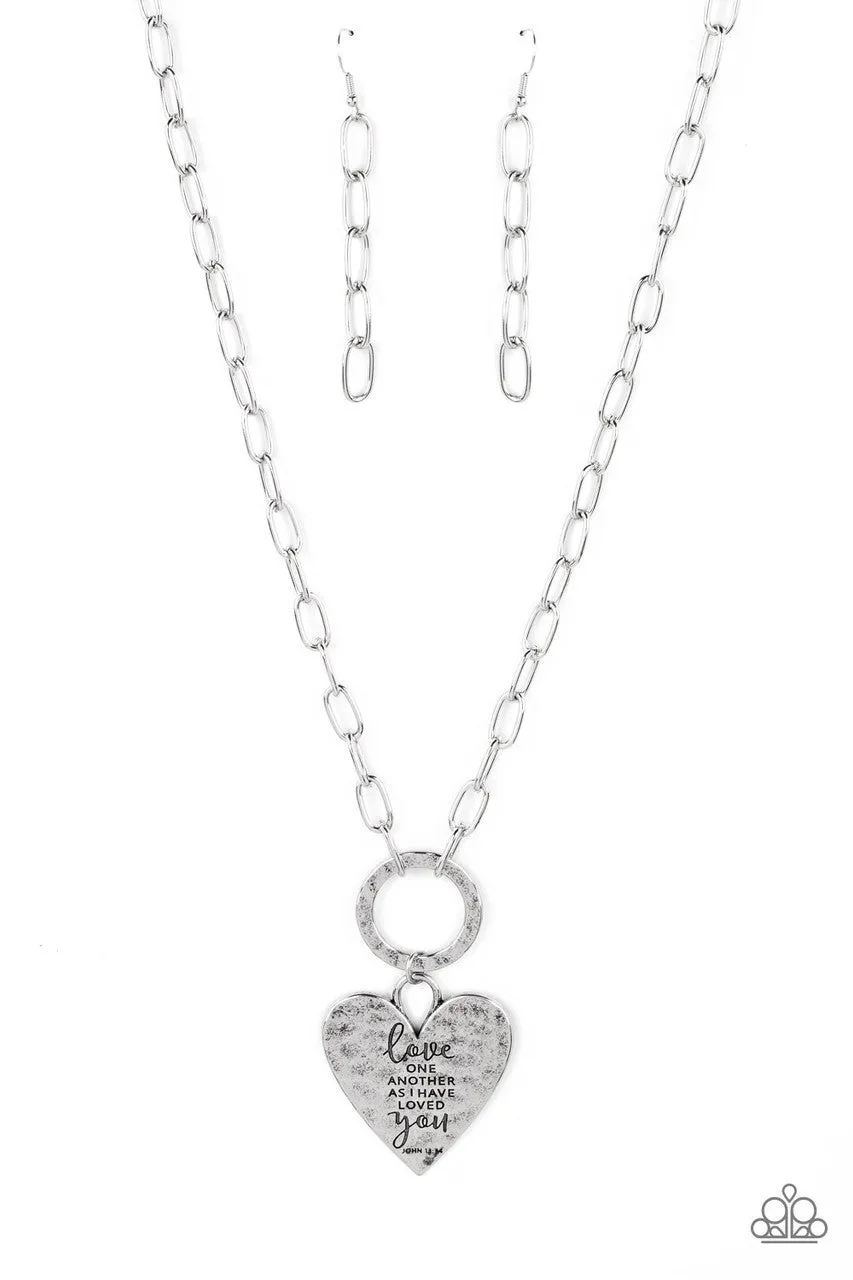 Brotherly Love - Silver - Heart Charm "Love Me as I Have Loved You" Inspirational Religious Paparazzi Necklace