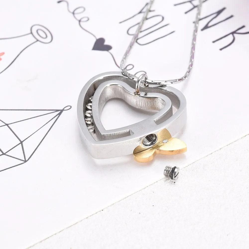 Butterfly on Heart Cremation Necklace