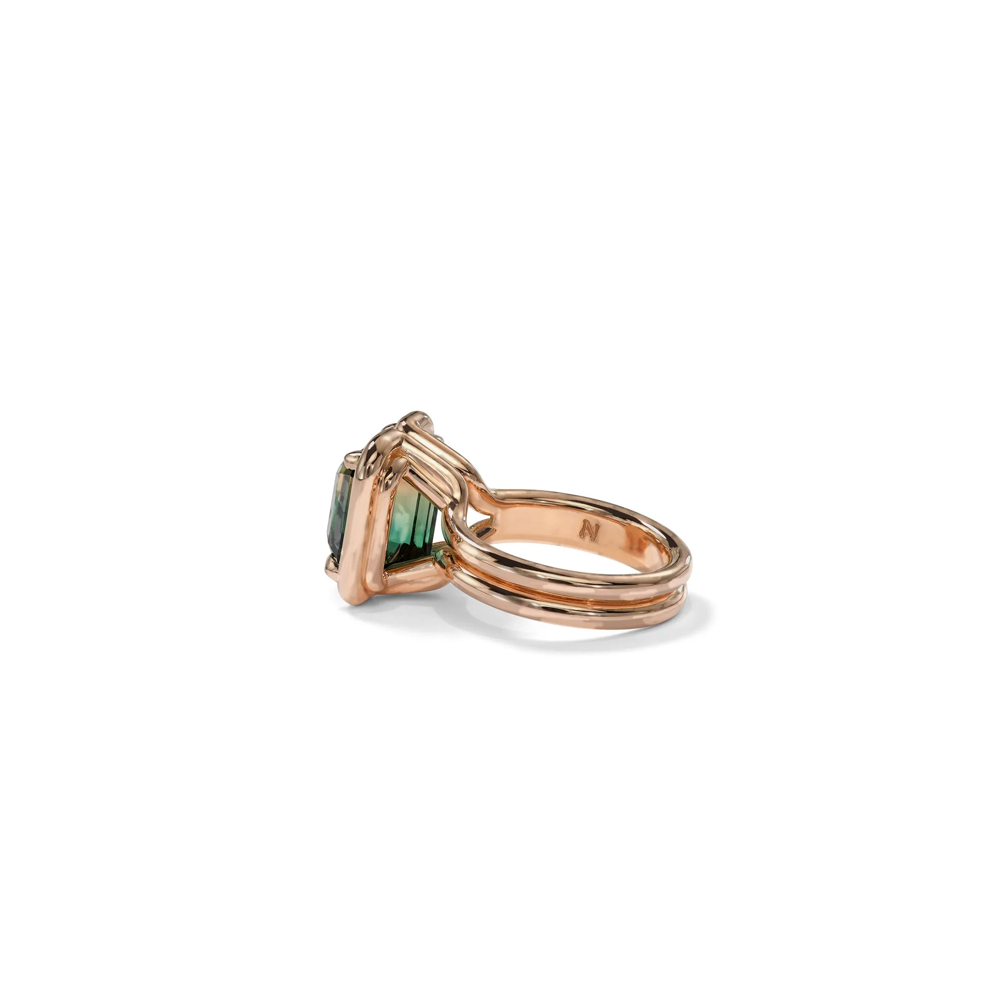 Buttress Emerald Cut Solitaire Ring - Bi-Color Tourmaline