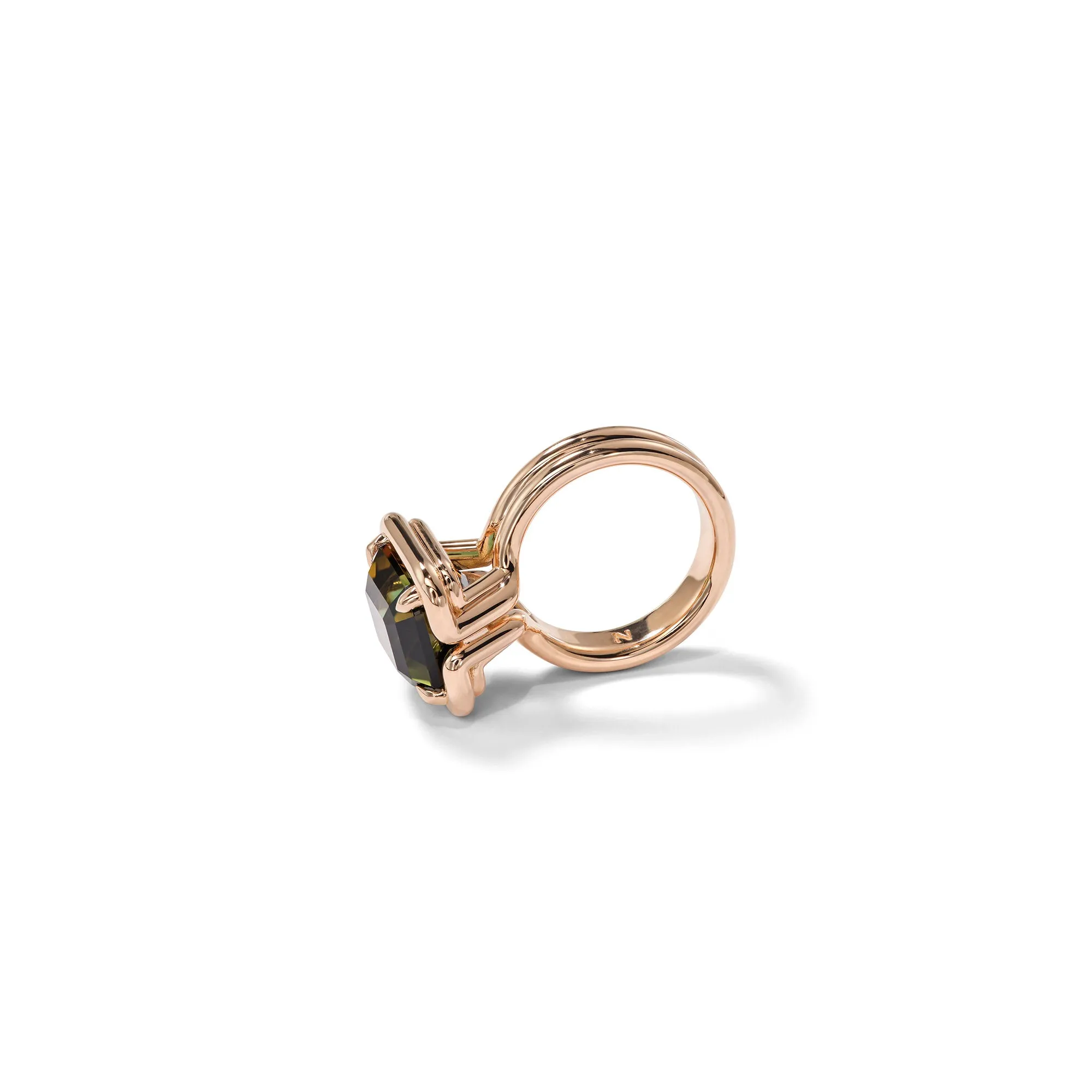 Buttress Emerald Cut Solitaire Ring - Bi-Color Tourmaline
