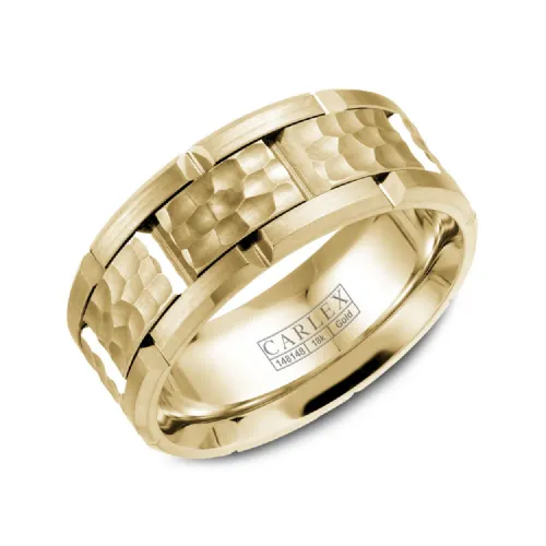Carlex 14K Gold (7.5mm) Frosted Hammered and Sandpaper Sides Band