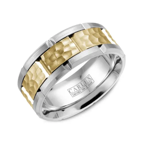 Carlex 14K Gold (7.5mm) Frosted Hammered and Sandpaper Sides Band