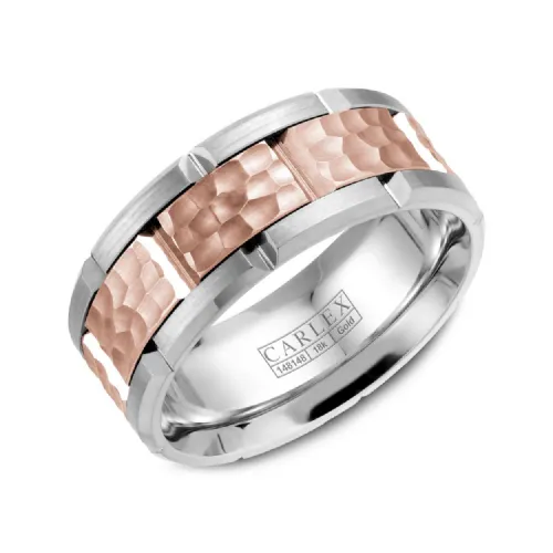 Carlex 14K Gold (7.5mm) Frosted Hammered and Sandpaper Sides Band