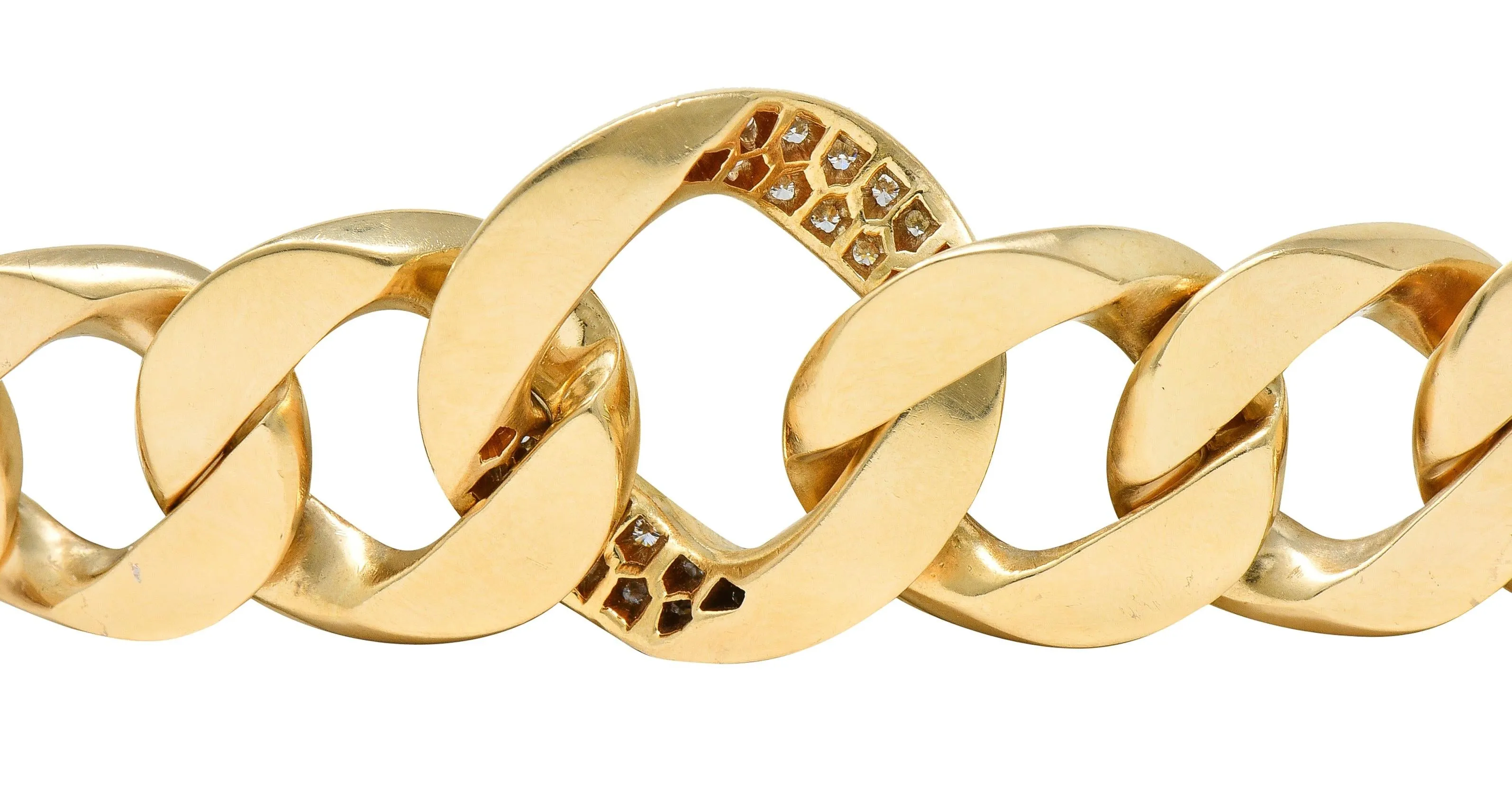 Cartier 1960's Diamond Platinum 14 Karat Yellow Gold Vintage Curb Link Bracelet